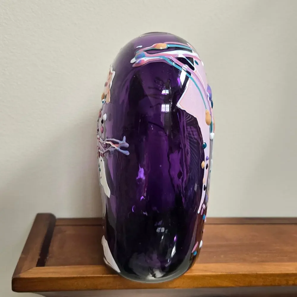 Vtg Stephen Nelson Amethyst Studio Glass 1991 Abstract Blown Vase Signed